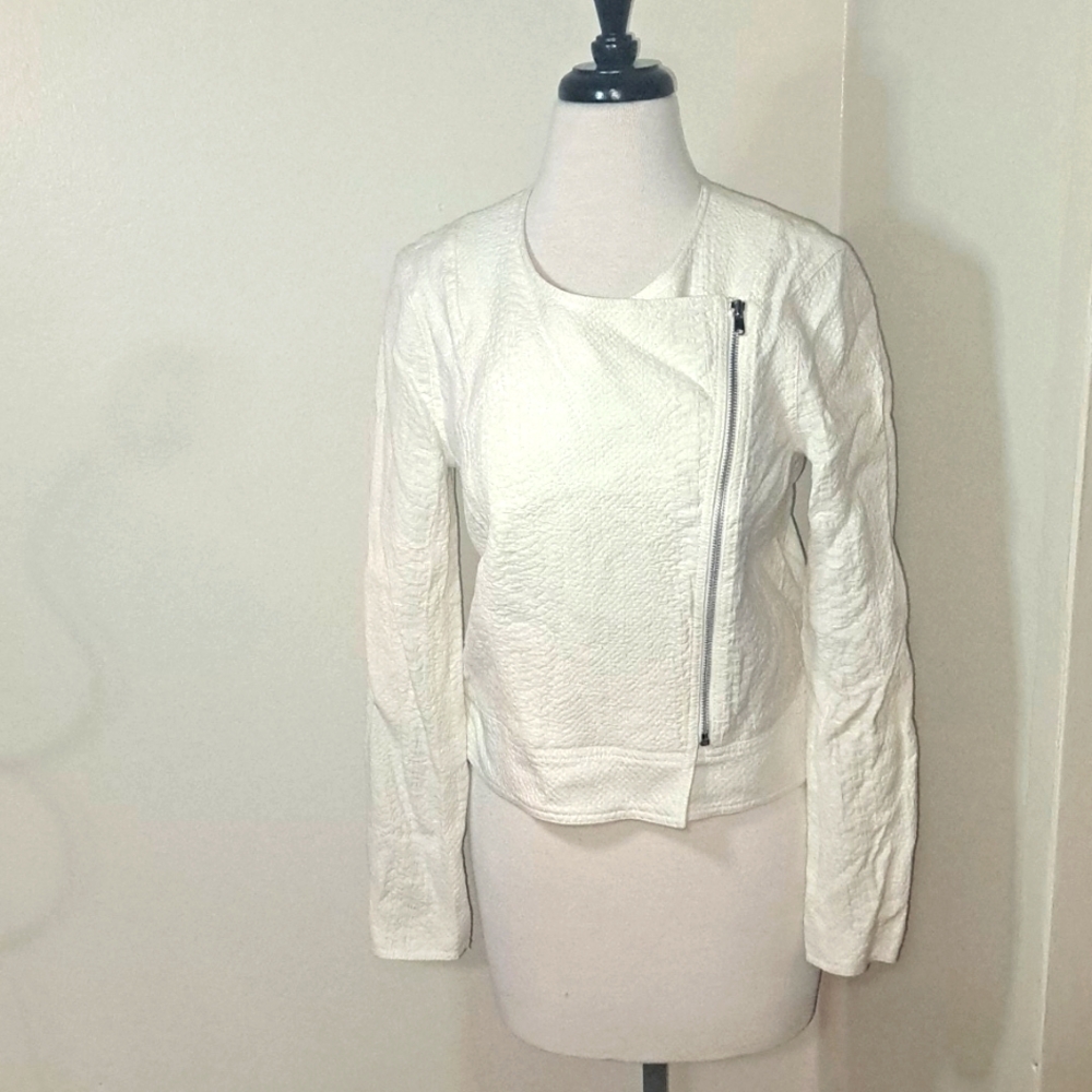 White textured Club Monaco moto jacket SZ M